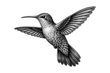 Obraz premium Intricate black and white hummingbird with detailed wing patterns in flight