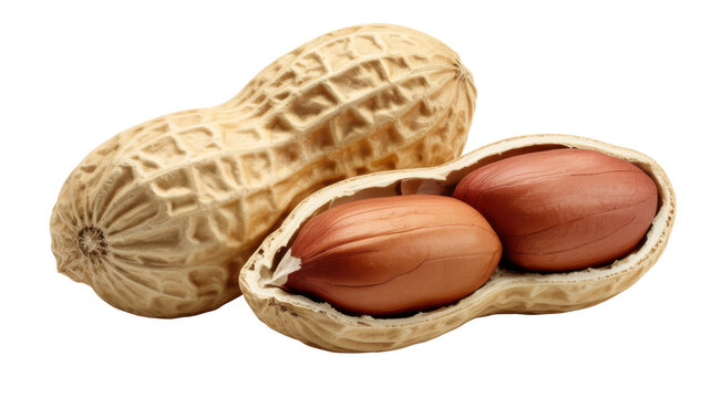 Peanuts in shell and shelled peanuts snack food isolated on a transparent background