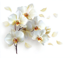 Fototapeta premium Beautiful white orchids with falling petals.