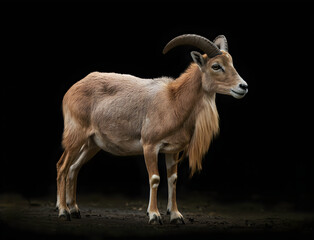 Obraz premium A brown mouflon standing on a dark background
