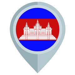 Fototapeta premium Cambodia flag map pointer icon isolated on white background. Map pin with Cambodian flag for travel