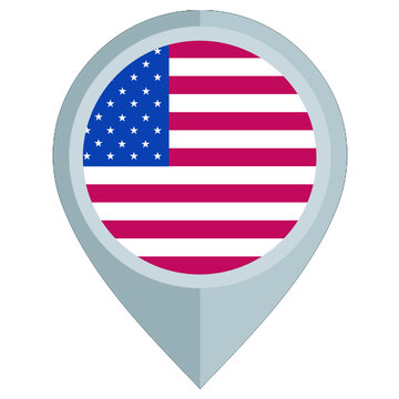 USA Flag Map Pin Icon Isolated on White Background. Map pointer icon with United States of America flag. USA map pin location symbol isolated on white background.