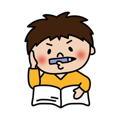 勉強する元気でやんちゃな子供（男の子）