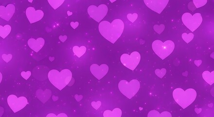 Seamless purple heart pattern background with sparkling effects