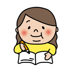 勉強するぽっちゃりしたロングヘアの子供（女の子）