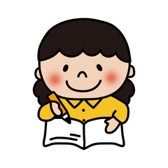 勉強するふわふわの天パの子供（女の子）