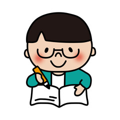 勉強する眼鏡を掛けたサラサラヘアの子供（男の子）