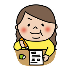 テストを受けるぽっちゃりしたロングヘアの子供（女の子）