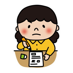 テストを受けるふわふわの天パの子供（女の子）