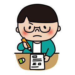 テストを受ける眼鏡を掛けたサラサラヘアの子供（男の子）