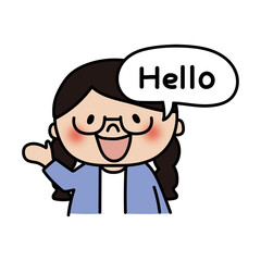 英語を話す眼鏡を掛けた三つ編みの子供（女の子）