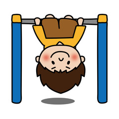 鉄棒をする元気でやんちゃな子供（男の子）