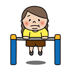 鉄棒をするぽっちゃりしたロングヘアの子供（女の子）