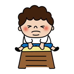 跳び箱をとぶぽっちゃりした天パの子供（男の子）
