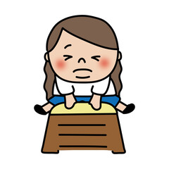 跳び箱をとぶぽっちゃりしたロングヘアの子供（女の子）