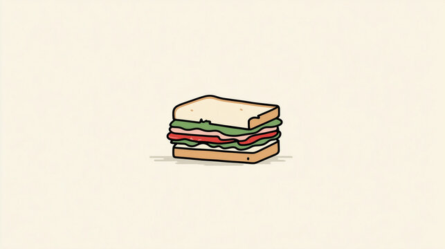 Simple sandwich with lettuce and bacon between two slices of bread on light yellow background.