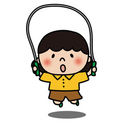 縄跳びをするふわふわの天パの子供（女の子）