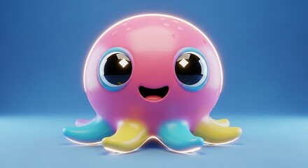 Cute 3D Render of Smiling Octopus with Colorful Tentacles