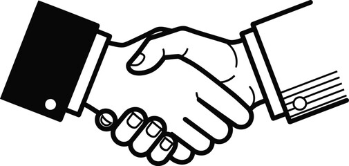 Obraz premium Two hands shaking in a classic black and white illustration.