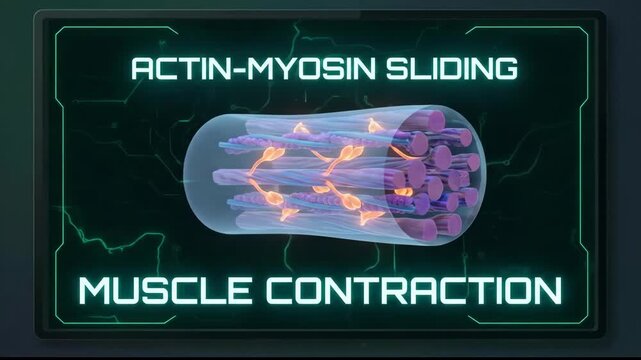 Muscle fibers actively shortening with actin and myosin protein filaments interacting through the sliding filament theory during muscle contraction, driven by electrical signals