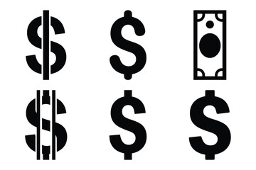 Obraz premium Popular silhouette icons of dollar money on white background.