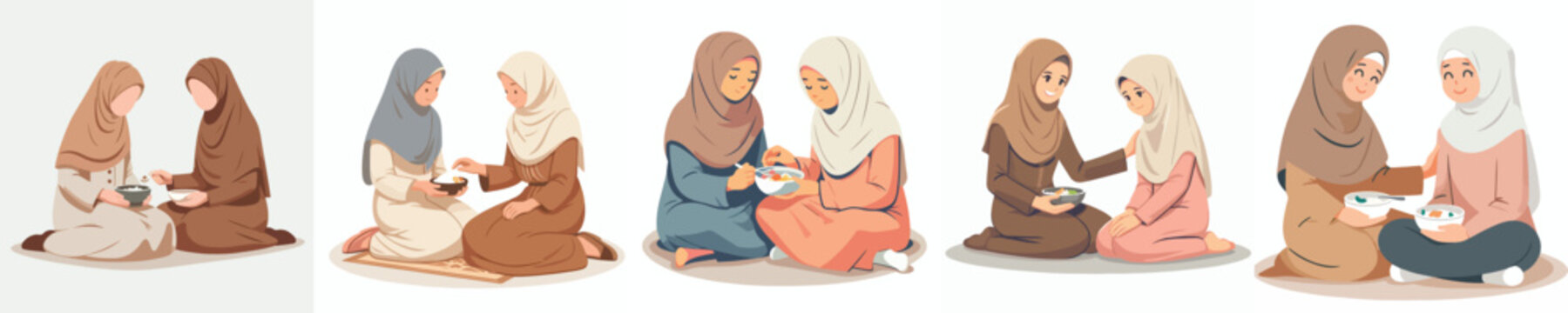 vector of muslim women sharing food to break the fast in ramadan
