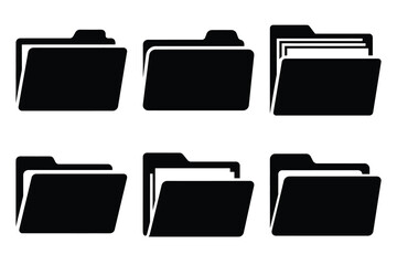 Popular silhouette icons of  folder on white background.