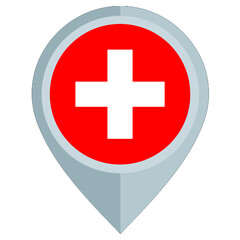 Obraz premium Switzerland flag map pin icon. Switzerland destination map marker, travel and navigation concept. 