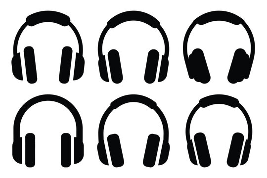 Popular silhouette icons of  headphone on white background.