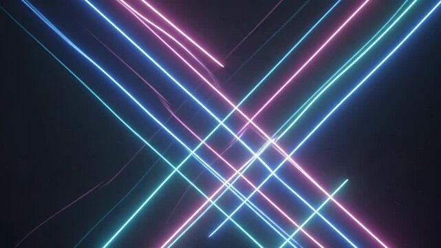 Abstract Neon Light Lines Technology Background Colorful intersecting neon light lines on dark background creating futuristic technology atmosphere