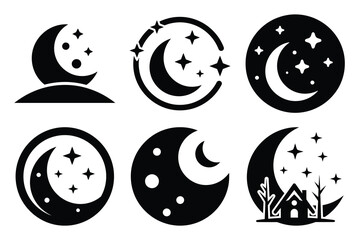 Popular silhouette icons of  moon night on white background. © Bhabas