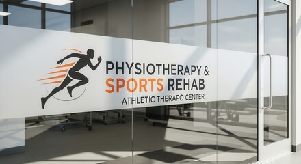 Physiotherapy And Sports Rehab Clinic Entrance Showing Logo And Interior Reflection