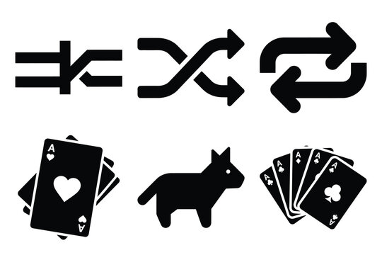 Popular silhouette icons of  shuffle random on white background.