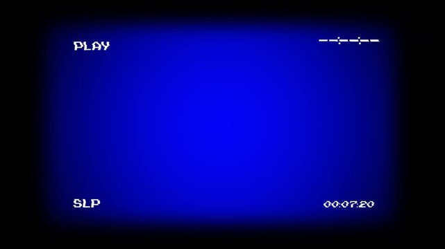 Retro vhs blue screen background with glitch effects and playback overlay, subtle analog glitch artifacts, perfect for retro-themed projects, nostalgic transitions. 4K video