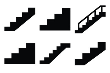 Popular silhouette icons of  stairs on white background.