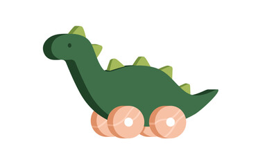Obraz na płótnie Canvas Dragon, pull toy on wheels. Wooden dinosaur figure, rolling animal for child play, preschool nursery and kindergarten game. Funny kids transport. Flat vector illustration isolated on white background