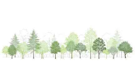 Obraz premium A row of trees in various shades of green