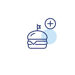 Obraz premium Add meal to order. Burger and plus symbol. Extra food. Pixel perfect, editable stroke vector icon
