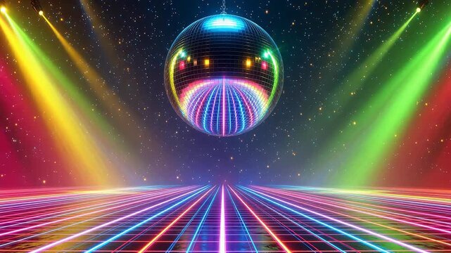 Disco ball in neon space