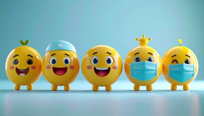 Naklejka premium Cartoon Lemons with Facial Expressions and Accessories.