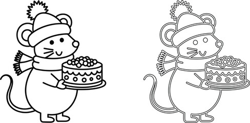 Fototapeta premium Cute Mouse with Cake Icons
