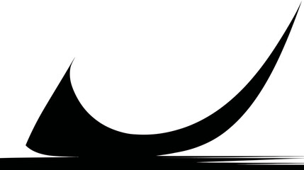 A black abstract design with a curved shape and lines on a white background
