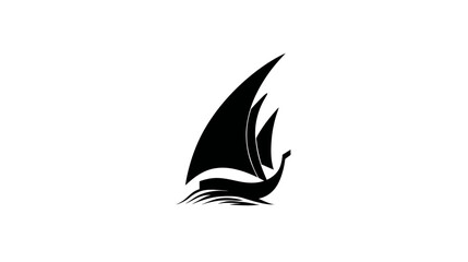 Fototapeta premium A stylized black sailboat, with large curved sails, traversing waves. Clean, minimalist design