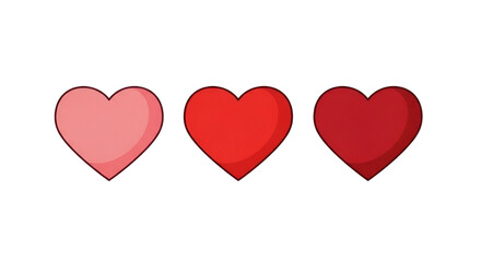 Three Flat Heart Icons | Pink and Red Vector Hearts with Offset Outline Design