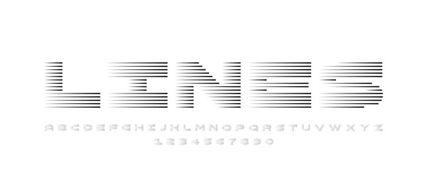 Abstract style geometric font with horizontal speed lines on white background. abc alphabet for banner, poster, printing, typography, t shirt, book and card. Trendy vector illustration. © NazArt