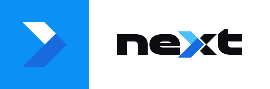 Business logo design of Next with arrow sign in minimalist style. Design of movement toward a goal, progress and transition. Vector illustration 