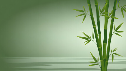 Fototapeta premium Elegant Green Bamboo Stalks with Leaves on a Soft Green Background, Serene Asian Inspired Design with Copy Space for Text and Product Placement