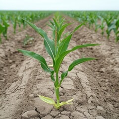 Fototapeta premium Young Corn Plant Growing in Agricultural Field.
