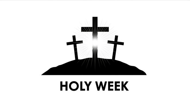 Three crosses on a hill representing holy week and christian faith symbol
