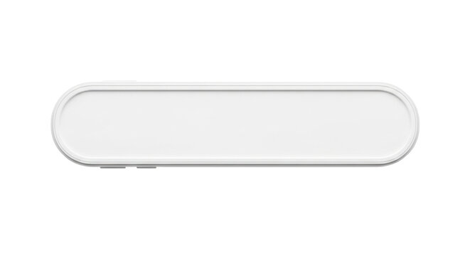 A pristine, horizontally elongated rounded rectangle, sleek and minimalist with soft beveling and subtle gray shading, on a pure transparent background with ample negative space. Concept of a